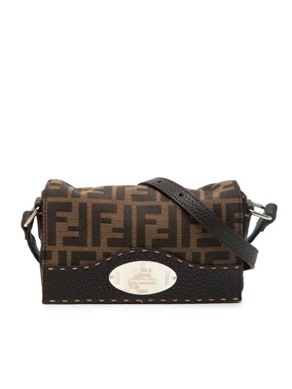 Fendi Selleria Zucca Crossbody Shoulder Bag Brown Canvas Leather